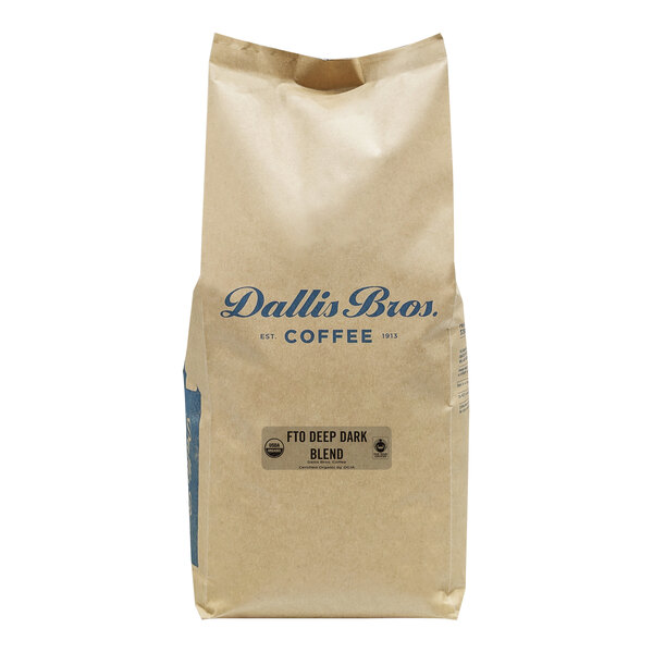 Dallis Bros Fair Trade Organic Deep Dark Blend Whole Bean Coffee 5 lb. - 2/Case
