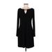 Vince Camuto Casual Dress - A-Line Keyhole Long sleeves: Black Print Dresses - Women's Size 6