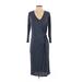 Lucky Brand Casual Dress - Midi V Neck Long sleeves: Blue Print Dresses - Women's Size X-Small