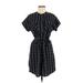 Monteau Casual Dress - Mini High Neck Short sleeves: Gray Grid Dresses - Women's Size Medium