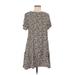 Ann Taylor LOFT Casual Dress - Mini Crew Neck Short sleeves: Gray Print Dresses - Women's Size Medium