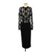 DKNY Casual Dress - Midi Crew Neck Long sleeves: Black Dresses - Women's Size P