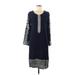 Cocktail Dress - Shift Scoop Neck 3/4 sleeves: Blue Solid Dresses - Women's Size Medium