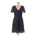 Marc New York Andrew Marc Casual Dress - A-Line V Neck Short sleeves: Blue Print Dresses - Women's Size 6