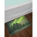 East Urban Home Scenery of Aurora Borealis Snow Blanketed Trees North Winter Outdoor Scene Bath Rug Polyester in Green | 17.5 W x 29.5 D in | Wayfair