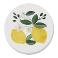 Winston Porter Lemon Blossoms Round Absorbent Stone Coasters Stoneware in Green/Yellow | 1.24 H x 4 W x 4 D in | Wayfair