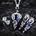 Luxury Simulated Sapphire Leopard Jewelry Sets Micro-inlaid Full Zircon Pendant Necklaces Drop