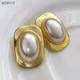 Geometric Metal Cream Pearl Post Earrings For Women Fashion Jewelry Party Accessories Simple Elegant