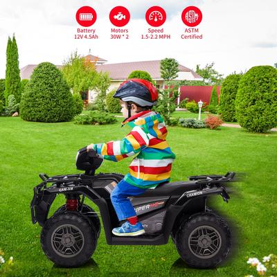 12V Kids Ride on ATV, Battery-Operated Car, Dual Speed Adjustment 1.5-2.2mph for Toddlers