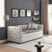 Beige Twin Daybed w/ Twin Trundle Upholstered Tufted Sofa Bed with Button and Copper Nail Square Arms for Livingroom Loveseats