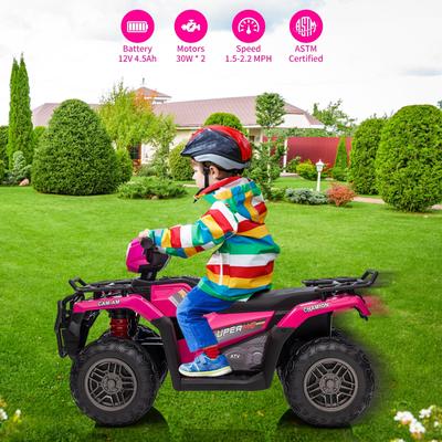 12V Kids Ride on ATV, Battery-Operated Car, Dual Speed Adjustment 1.5-2.2mph for Toddlers