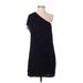 Zara Basic Cocktail Dress - Shift One Shoulder Short sleeves: Black Print Dresses - Women's Size Small