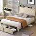 Bed Frame w/ Wingback Headboard & 2 Drawers & USB-Queen, Beige