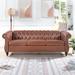 Polyester/ PU Leather Sofa w/ Nailheads Rolled Armrest, Chesterfield Sofa w/ Deep Pull Buckles Backrest & Removable Cushion