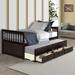 Elegance Design Twin Captain Bed with Trundle and 3 Drawers, Wood Slat Support Daybed for Any Small Living Spaces, Espresso