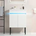 24 inch Bathroom Vanity with Sink Wall Mounted Freestanding Vanity Ceramic Sink Set with Sensing Light and Metal Legs