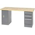 Pedestal Workbench with 3 Drawers & Cabinet - Gray - 96 x 30 in.