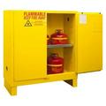 16 gauge Welded Flammable Manual Closing Safety Manual Door Cabinet with Legs & 1 Shelf Yellow - 30 gal