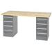 60 x 30 in. Pedestal Workbench with 8 Drawers - Maple Butcher Block Safety Edge - Gray