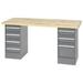 60 x 30 in. Pedestal Workbench with 7 Drawers - Maple Butcher Block Square Edge - Gray
