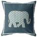 28 in. Spruce Blue Elephant Indoor & Outdoor Throw Pillow White & Muted Blue