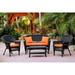 4 Piece Black Wicker Conversation Set - Brick Orange Cushions