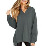 50% Up Clearance Oversized Sweatshirts 2024 Ladies V Neck Long Sleeve Solid Color Loose Pullover Top Fall Spring Casual Sweaters (Medium Gray)