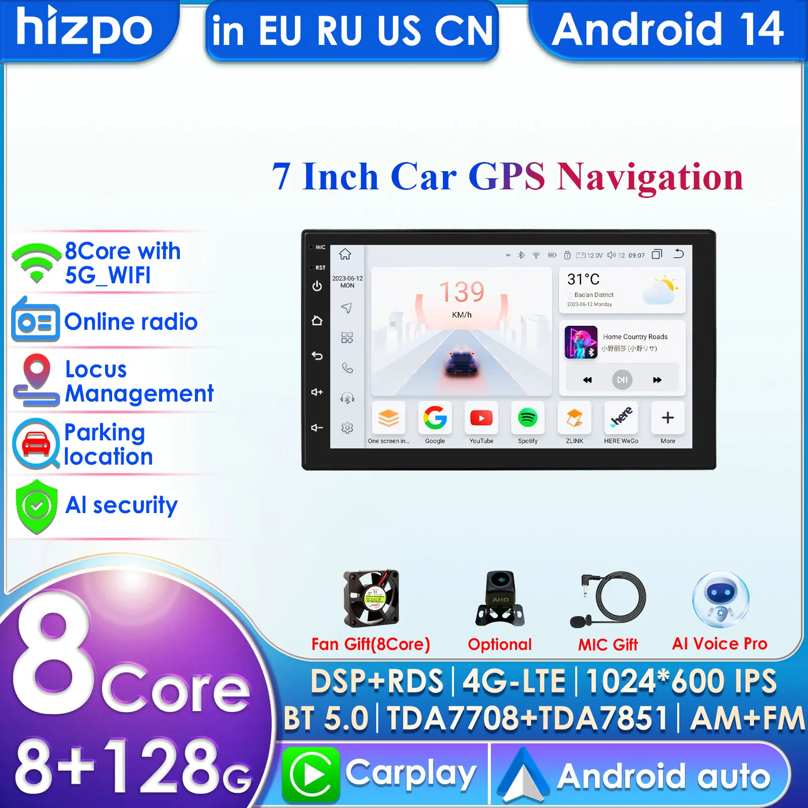 8G + 128G 7862 7 zoll 2din Android Autoradio für Universal Auto Radio Multimedia Video Player GPS navigation Kopf Einheit Carplay 4G RDS Image