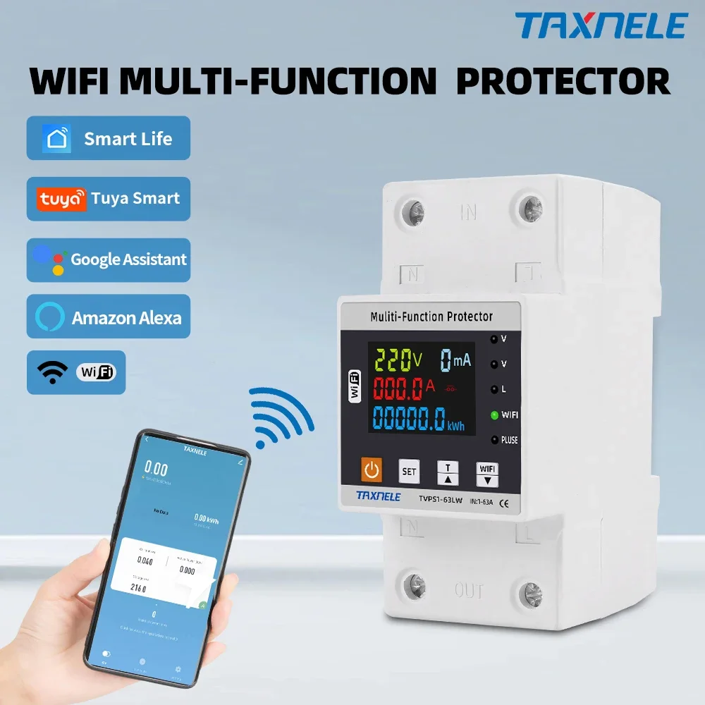 WIFI Smart Switch TUYA Energiezähler Kwh Metering 63A Leistungsschalter Timer mit Spannungsstrom- und Auslaufschutz Image