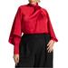 Plus Size Women's Satin Collared Blouse with Bow by ELOQUII in Salsa (Size 26)