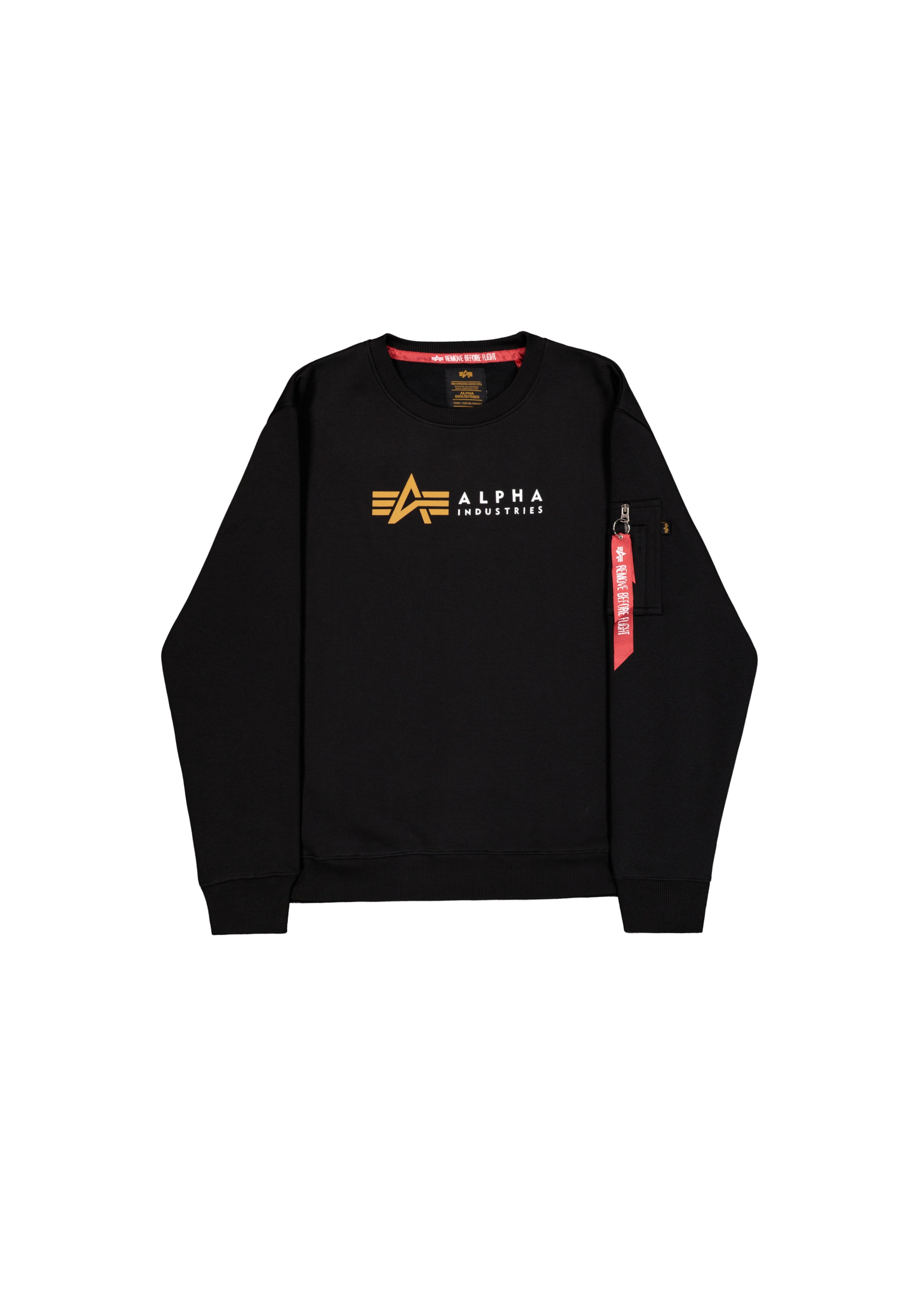 Sweater ALPHA INDUSTRIES "Alpha Label Sweatshirt", Herren, Gr. XL, schwarz, Obermaterial: 80% Baumwolle, 20% Polyester, regular fit, Sweatshirts Image