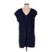 Madewell Casual Dress - Shift V Neck Short sleeves: Blue Print Dresses - Women's Size Small