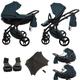 Junama Diamond Basic V3 2in1 3in1 4in1 Baby Pram Pushchair Car Seat ISOFIX + Umbrella Exclusive Prams (2in1 with adapters, Green-Black 02)