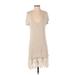 Dolan Casual Dress - Shift Plunge Short sleeves: Tan Print Dresses - Women's Size Small