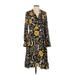 NANETTE Nanette Lepore Casual Dress - A-Line V Neck 3/4 sleeves: Black Floral Dresses - Women's Size 2