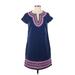 Vineyard Vines Casual Dress - Shift V Neck Short sleeves: Blue Dresses - Women's Size 00