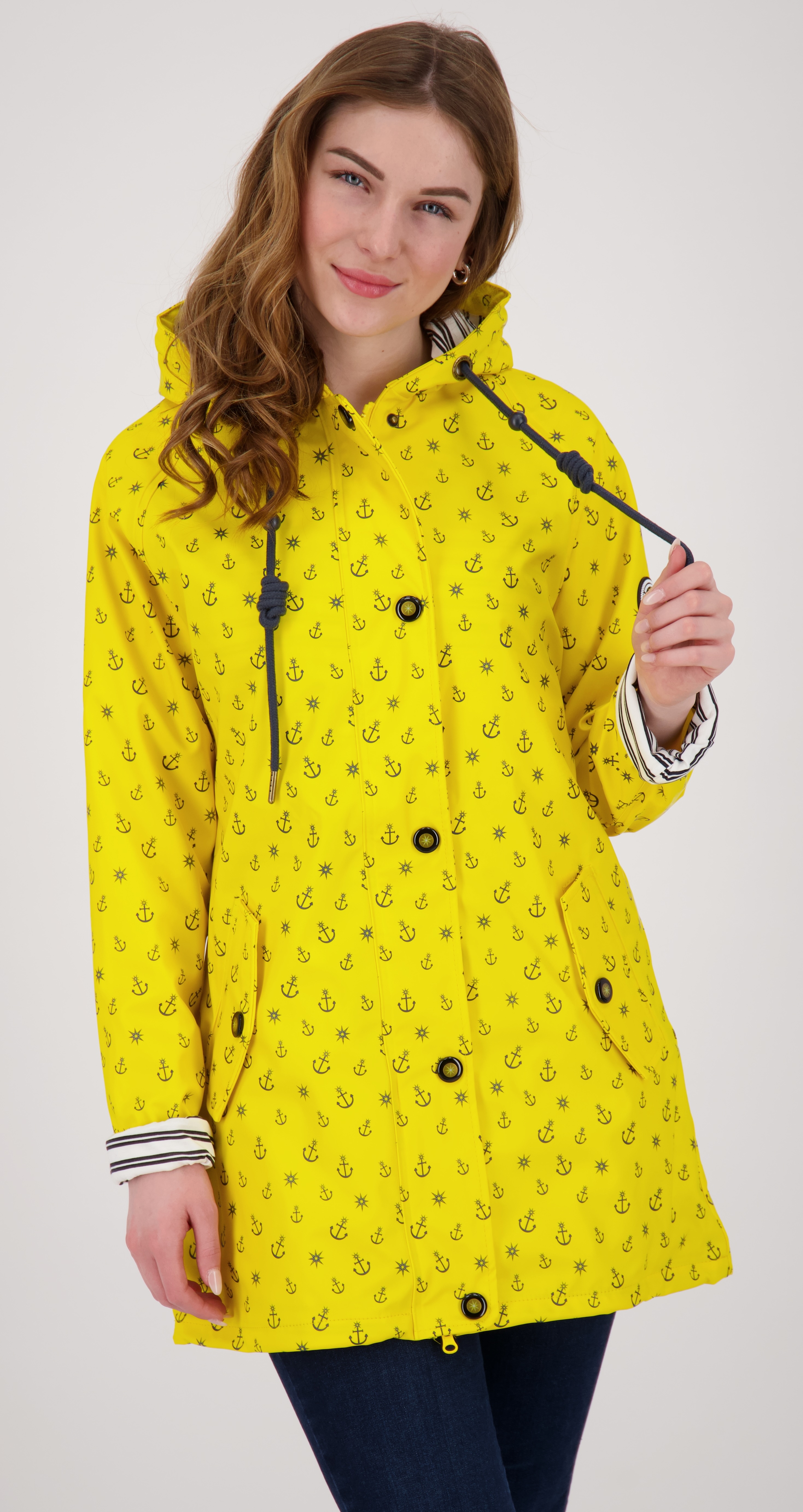 Regenjacke ANKERGLUT "Friesennerz ANKERGLUTZAUBER", Damen, Gr. 36/38 (M), gelb, Obermaterial: 100% Polyurethan; Futter: 100% Polyester, figurumspielend, gerader Abschluss mit Druckknopf, Jacken Regenjacke, auch in Großen Größen erhältlich