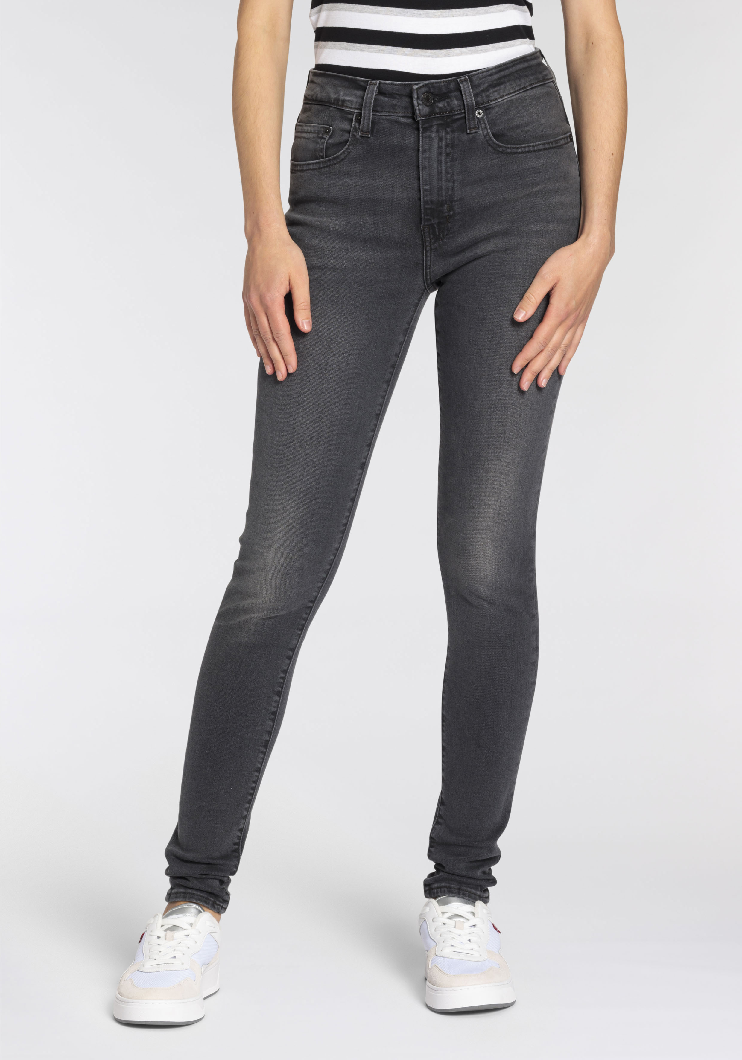 Skinny-fit-Jeans LEVI'S "721 High rise skinny", Damen, Gr. 29, Länge 30, schwarz (schwarz wash), Denim/Jeans, Obermaterial: 85% Baumwolle, 7% Lyocell, 6% Elastomultiester, 2% Elasthan, skinny fit lang, Jeans, mit hohem Bund Image
