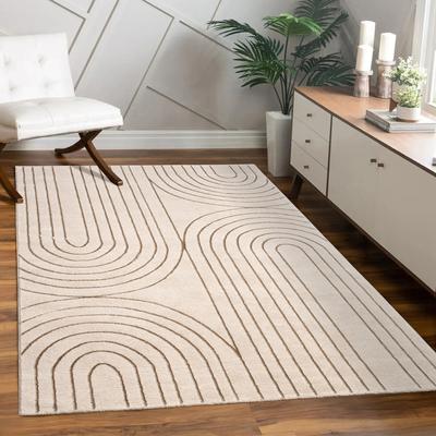 Teppich PACO HOME "Tuana 215", beige (creme), B:240cm H:15mm L:340cm, Polypropylen (PP), Teppiche, Kurzflor, Regenbogen, Hoch-Tief Struktur, Scandi-Look Image