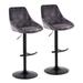 LumiSource Diana Contemporary Adjustable Barstool w/ Swivel In Black Metal & Grey w/ Rounded T Footrest - Set Of 2 Upholstered/Velvet/Metal | Wayfair