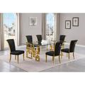 Everly Quinn Shivom Rectangular 95" L Dining Set Metal in Yellow | Wayfair 8F1966A79603460692A1A8FBDB8E5BB6