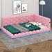 Red Barrel Studio® Gonca Upholstered Full Size Platform Bed w/ USB Ports & LED Belt Upholstered in Pink | 25.6 H x 59.1 W x 81.5 D in | Wayfair