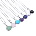 Pendentif en pierre de 12mm, chaîne en acier inoxydable, opale d'oeil de tigre, collier en cristal bleu rose pour femmes et hommes, cadeaux, nouveau
