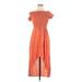 Riley + James Casual Dress - High/Low Off The Shoulder Short sleeves: Orange Print Dresses - New - Women's Size Large