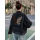 Butterfly Flower Embroidered Letter Denim Jacket Woman Spring Autumn Coat Cotton Outerwear Button