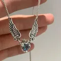 Vintage Punk Crown Angel Wings Pendant Heart Necklaces for Women Fashion Personality Zircon Crystal