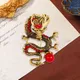 2024 Chinese Year of the Dragon Brooches For Women Men Metal Enamel Flying Dragon Red Zircon Pearl