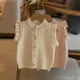 2023 Autumn Girls Vest Children's Sweater Girls' Knitwear Top Clothing Round Neck Cuff Pleated Plaid