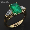 Cellacity Gold Farbe Ring für Frauen Silber 925 Schmuck mit Rechteck Smaragd Edelsteine Geometrie