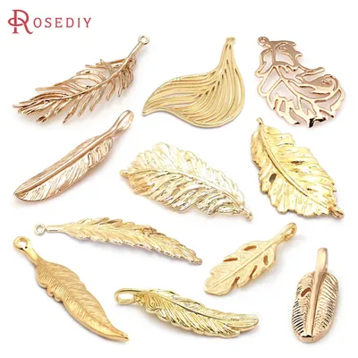 18 Karat Gold Farbe Messing Feder Charms Anhänger hochwertige DIY Schmuck herstellung liefert